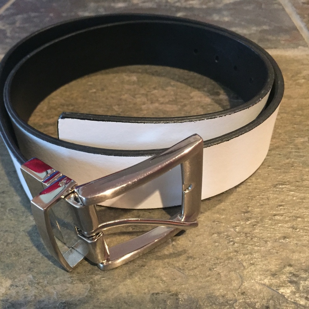 Leather white and black reversible belt size 34